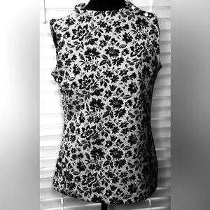 Talbots Black & White Floral Printed Blouse, Size XS, NWT